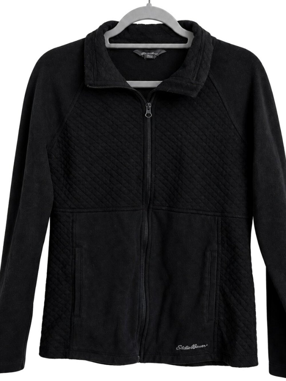 Eddie Bauer Black Quilted Panel Full Zip Jacket